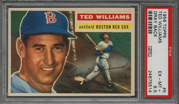 1956 Topps #5 Ted Williams, Gray Back - PSA EX-MT+ 6.5